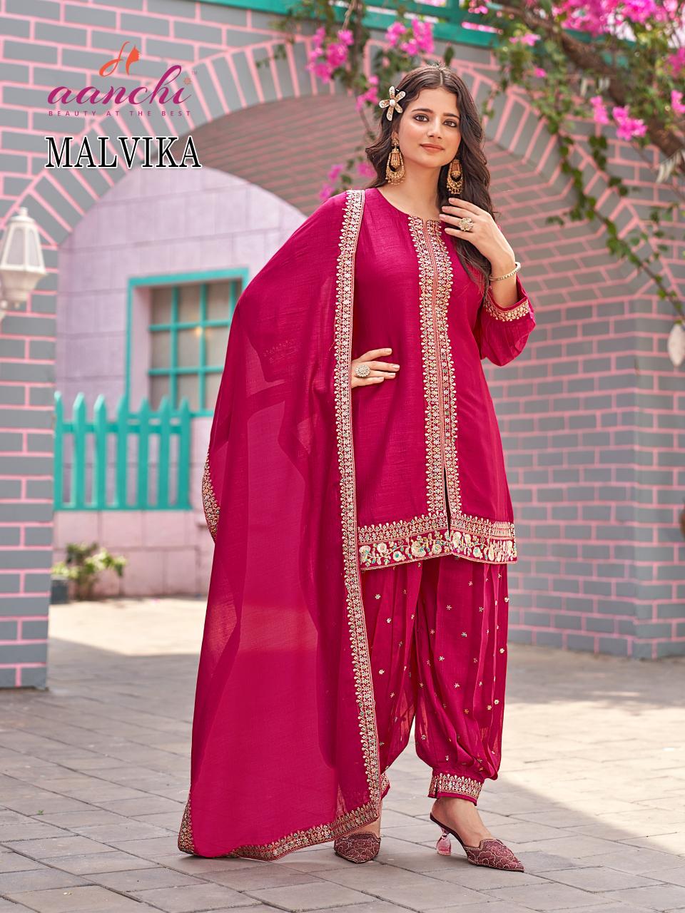 Aanchi malvika vichitra silk top afghani pant premium kurti manufacturer