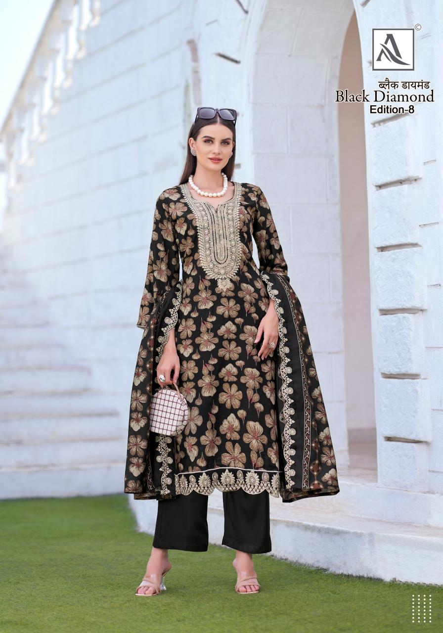 Alok suit - make in india black diamond 8 reyon discharge print dress materials wholesale