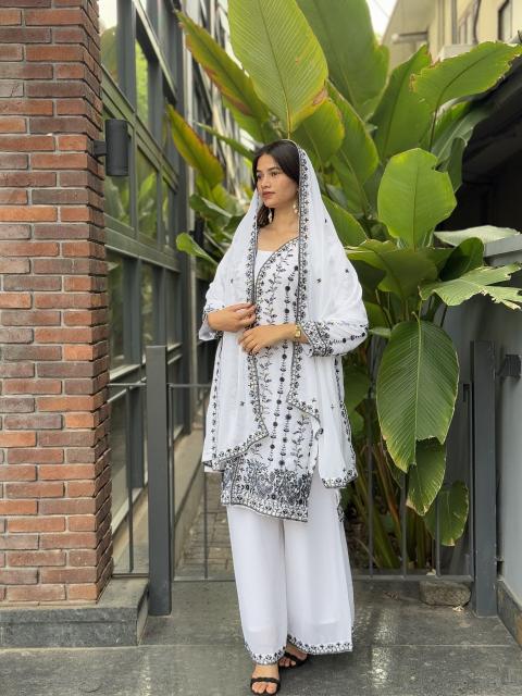 Astha faux georgette top bottom dupatta ladies kurti manufacturers