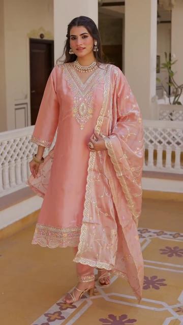 Astha jimmy choo silk top bottom dupatta kurti set manufacturer