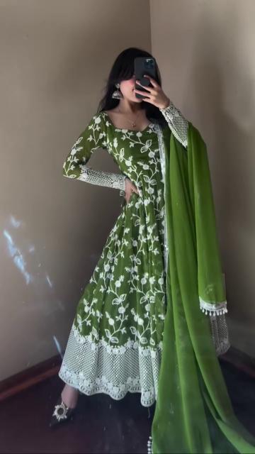 Astha party wear fox georgette gown pant dupatta kurtis manufacturers
