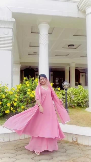 Astha party wear look gown plazzo dupatta kurti set manufacturer