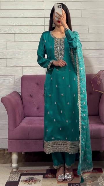 Astha pure chinon top bottom dupatta premium kurti manufacturer