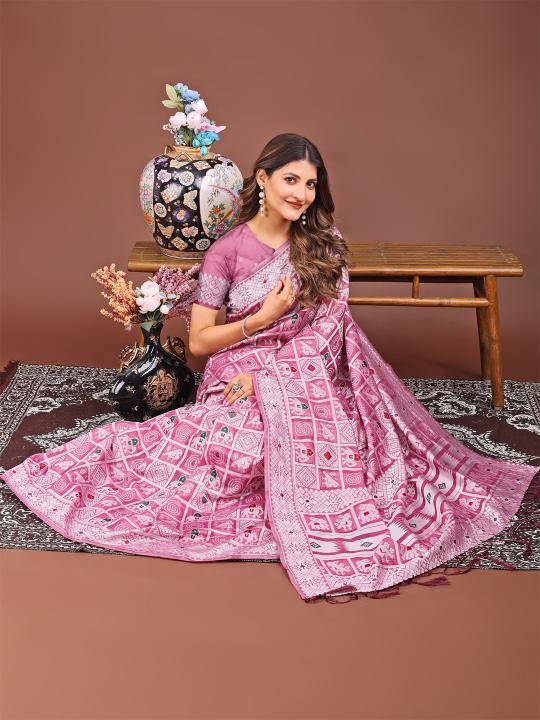 BANDEJ by astita fancy designer linen Cotton fabric saree wholesale with latkan 