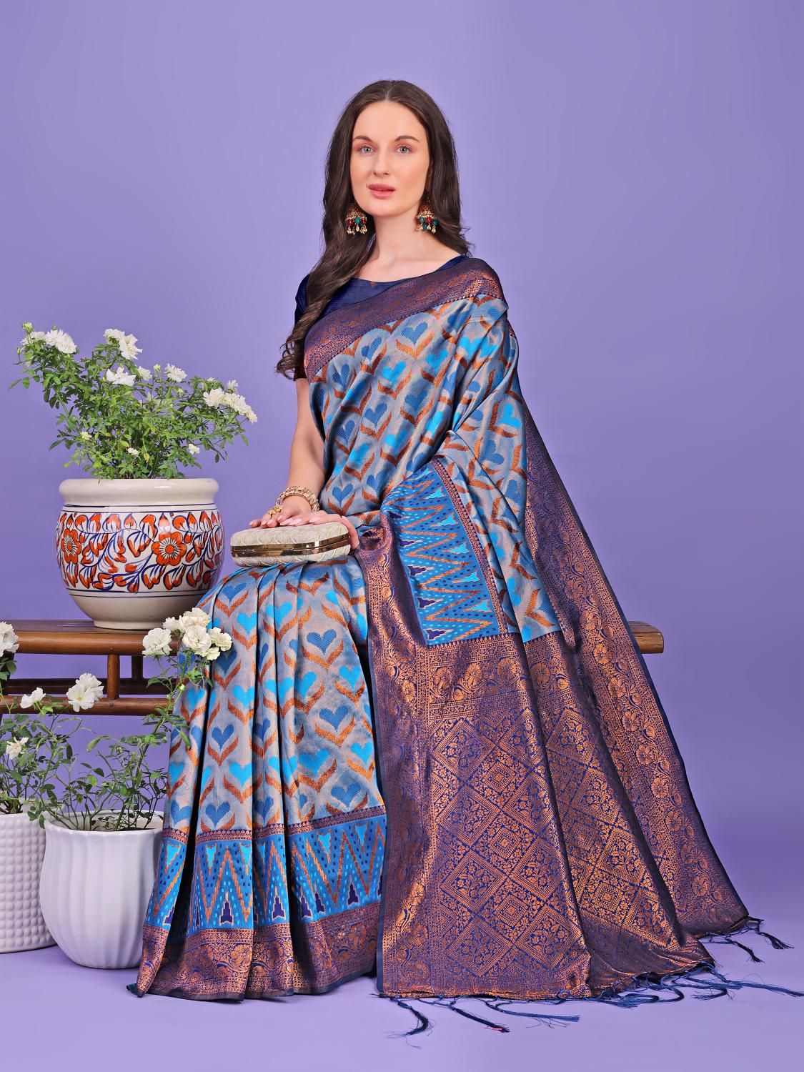 BLOSSOM by astita fancy designer lichi silk fabric saree wholesale with fancy latkan 