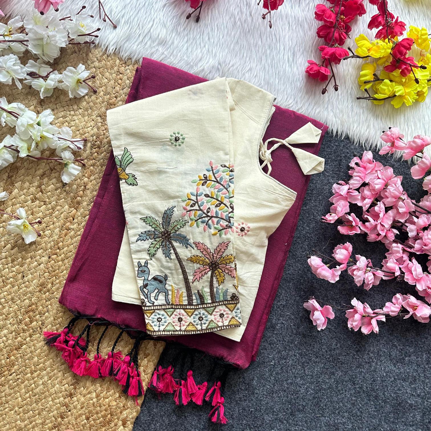 Blousewala khadi cotton saree & blouse wholesale saree market in surat with price