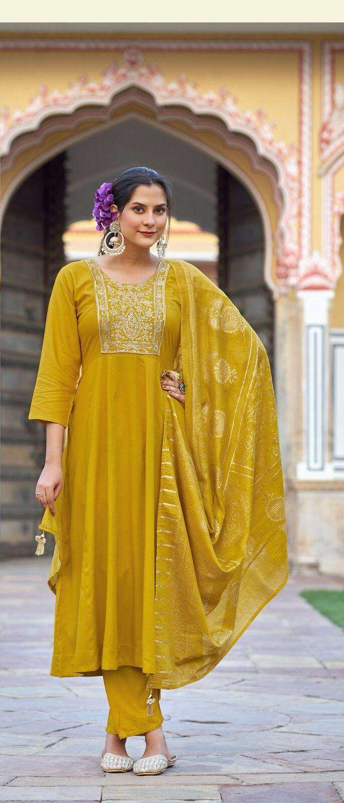 Blue hills aurelia vol 3 rayon chanderi foil print kurti manufacturer in india