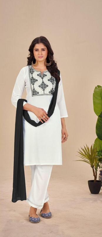Blue hills black and white vol 14 rayon top bottom dupatta branded kurti manufacturer