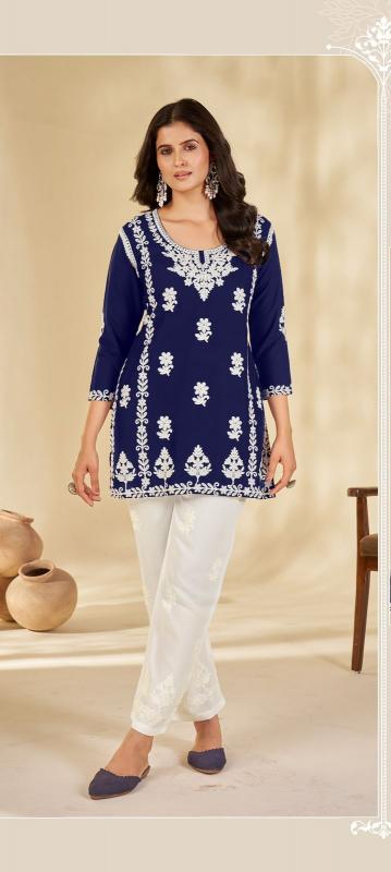 Blue hills tic tac rayon with work top bottom ladies kurti manufacturers
