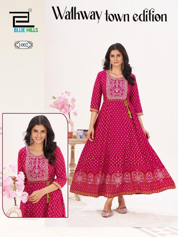 Blue hills walkway town edition reyon anarkali gown direct manufacturer of kurtis