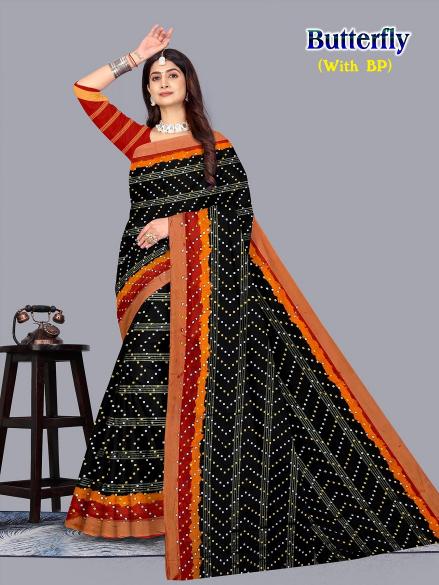 Butterfly cotton printed wholesale sarees in surat with low price