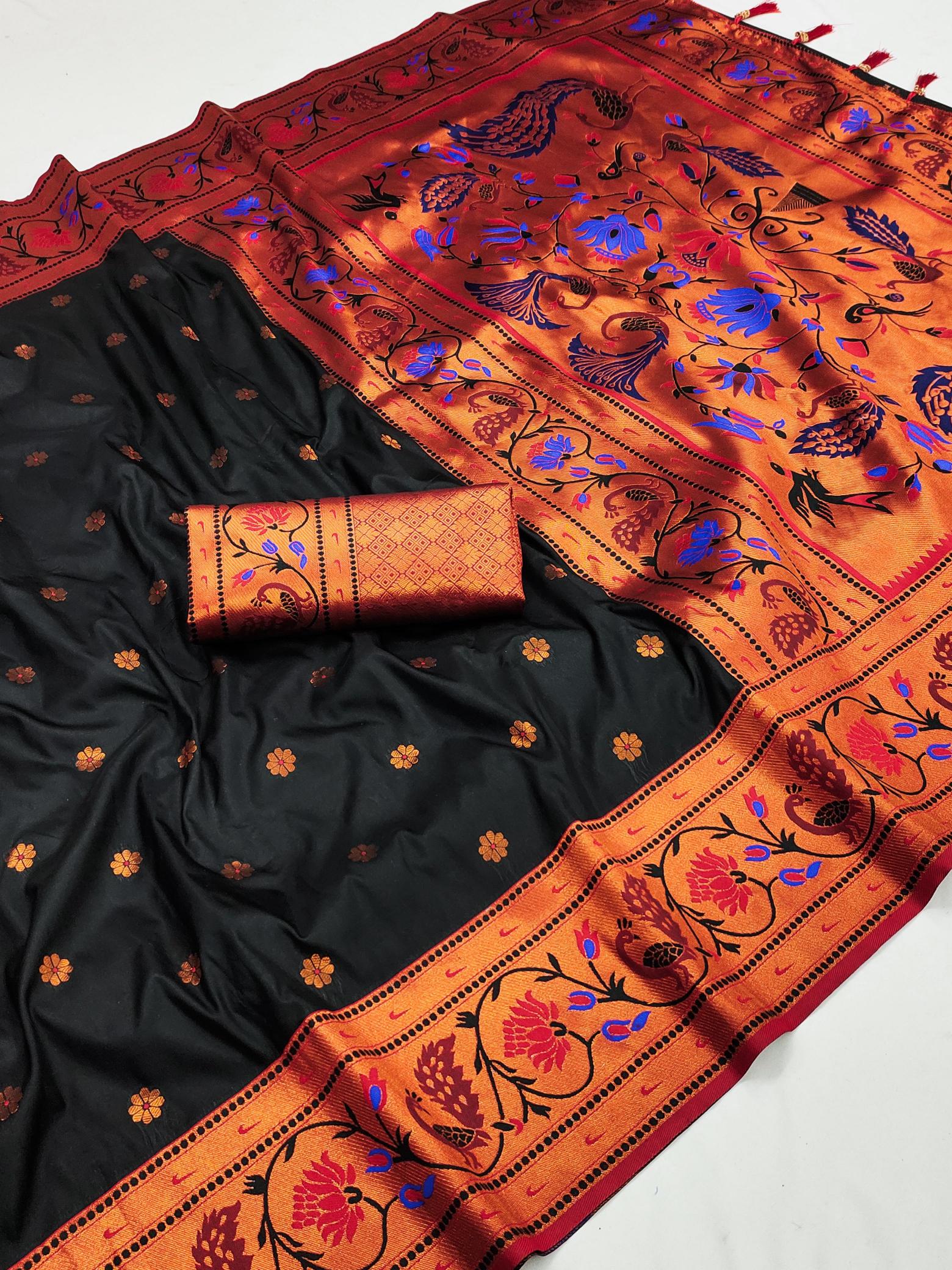 Coin paithani soft meenakari silk saree & rich pallu sarees wholesale online shopping