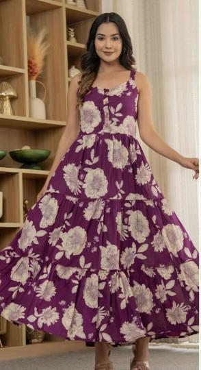 Cotton sleeveless ruffle maxi dress kurti set manufacturer