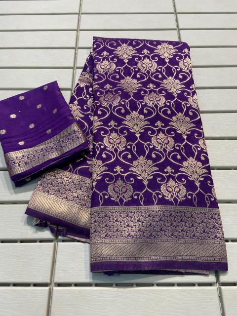  Crepe khadi silk saree & pallu with butti blouse surat saree wholesale market