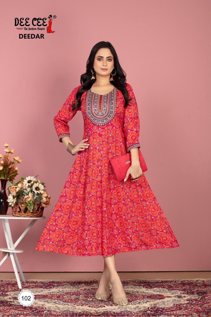 Deecee deedar rayon foil print anarkalikurti manufacturer in india