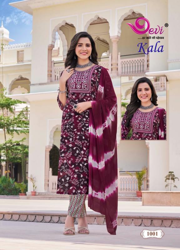 Devi kala vol-1 rayon print top pant dupatta kurti set manufacturer