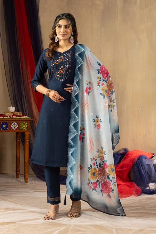 Diva 105 viscose mango silk top bottom dupatta kurti set manufacturer