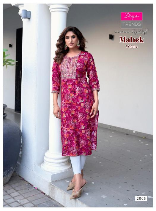 Diya trends mahek vol.2 reyon prints kurtis manufacturers in india