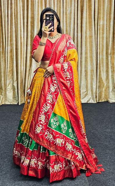 Ekta bandhni Yellow Tussar Silk Lehenga choli sellers in Delhi