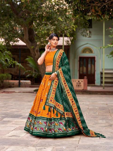 Ekta bandhni Yellow Tussar Silk Wholesale lehenga choli prices in Delhi