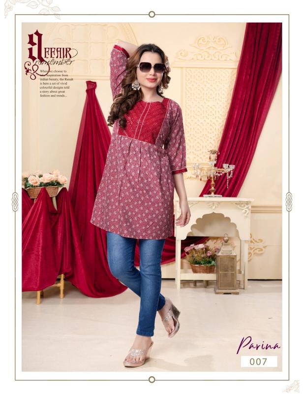 Ft parina rayon odp print short top kurtis manufacturers in india