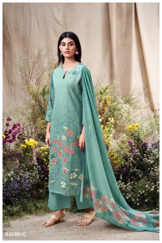 Ganga ela 3566 cotton linen printed stone work dress materials wholesale
