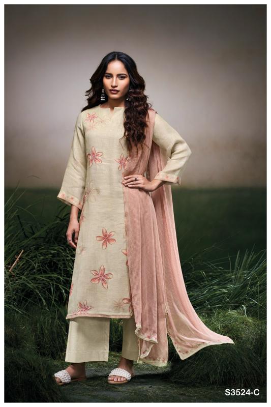 Ganga gracelyn 3524 linen printed sambalpuri dress material wholesale