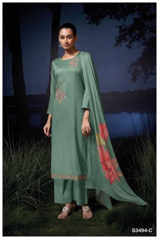 Ganga kailani 3494 satin solid cotton dress materials wholesale