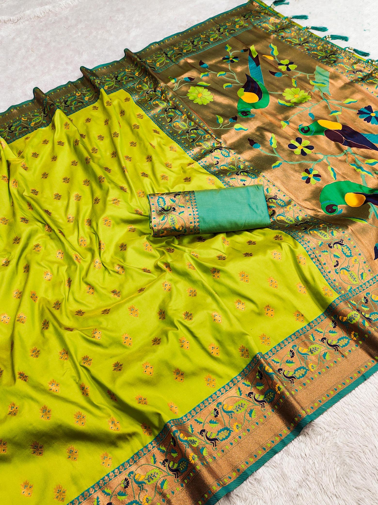 Gangotri paithani silk saree & rich pallu with contrast blouse surat sarees wholesale