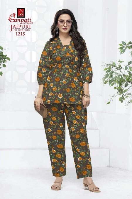 Ganpati jaipuri vol-12- pure cotton printed cord set ladies kurtis manufacturers
