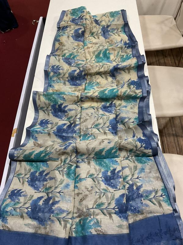 Handloom linen floral digital print saree wholesalers in surat