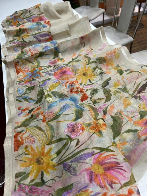 Handloom linen floral digital print wholesale saree online