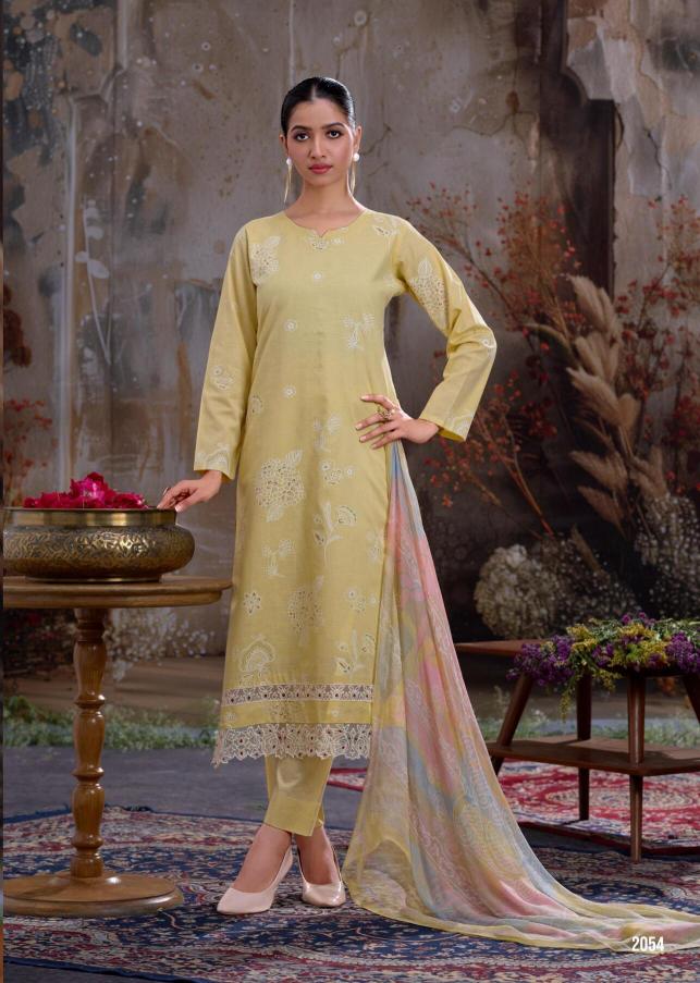 Ibiza kewat linen khaddi print kalamkari dress material wholesale
