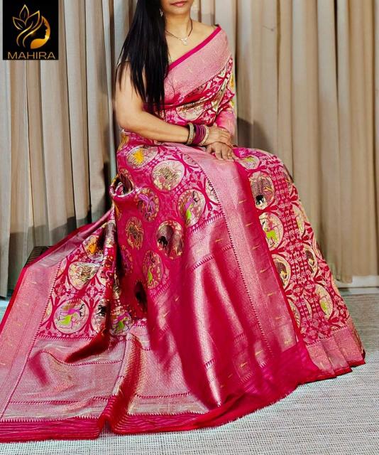 Jungle theme pure soft banarasi khadi silk saree wholesalers in surat 