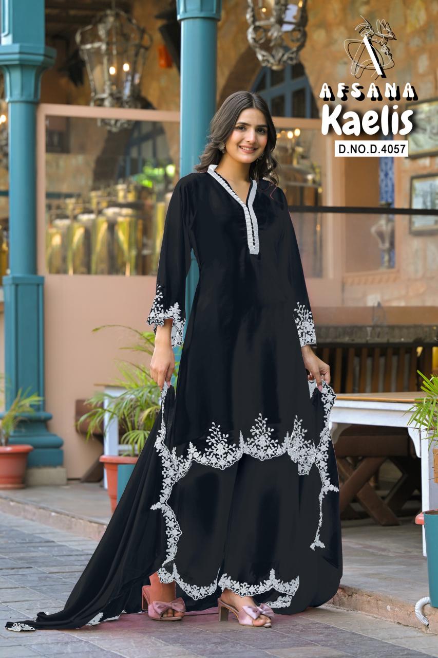 Kaelis afsana fox jorjet top bottom dupatta branded kurtis wholesale