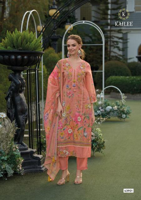 Kailee fashion phulkari pure linen top bottom dupatta branded kurti wholesale