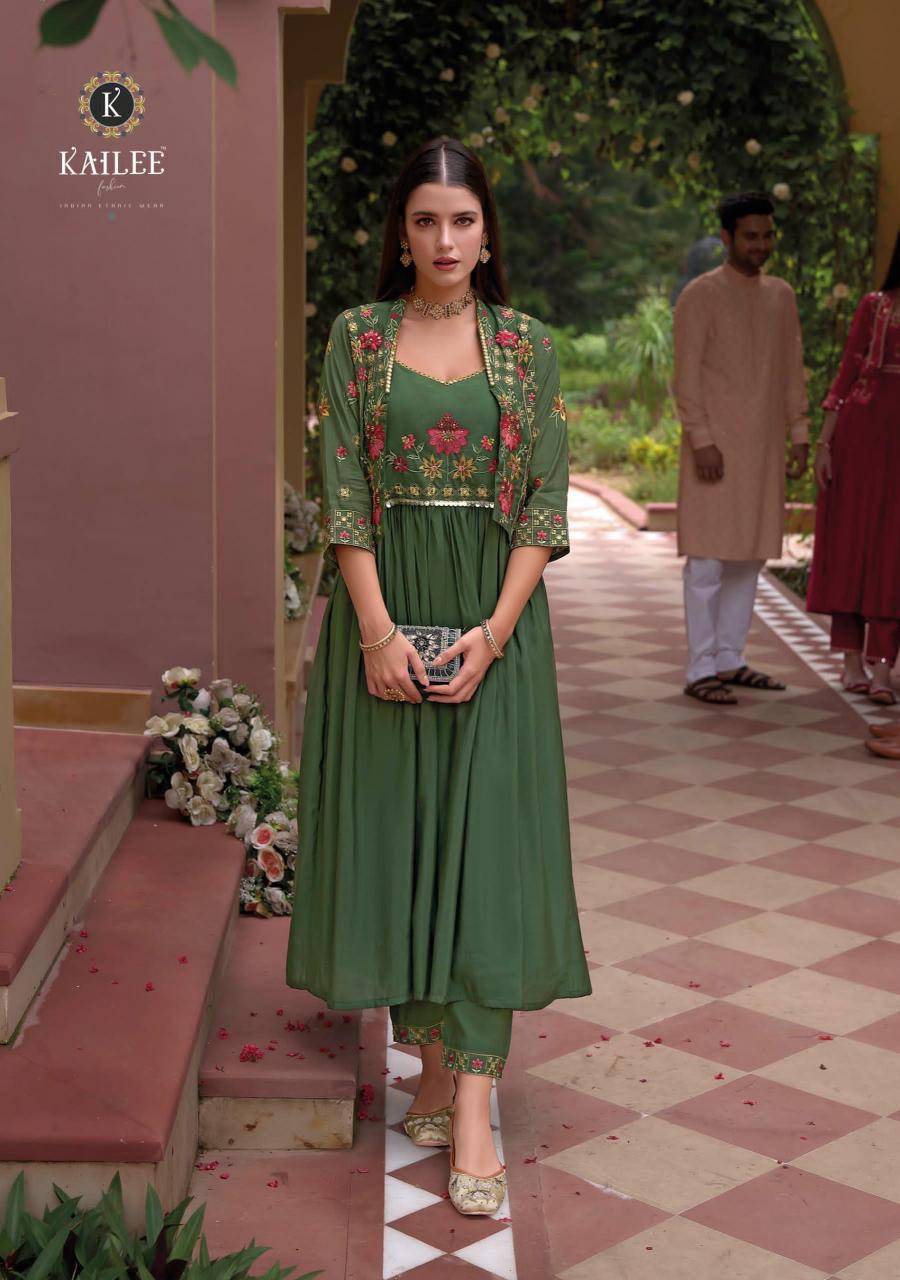 Kailee fashion safar viscouse silk gown pant koti ladies kurti manufacturers