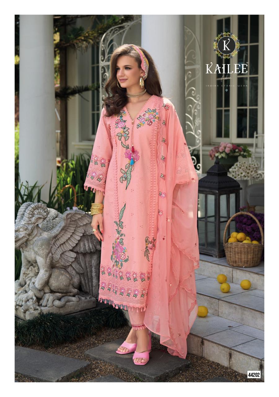Kailee fashion safaranama vol 6 pure cotton top bottom dupatta kurtis manufacturers in india