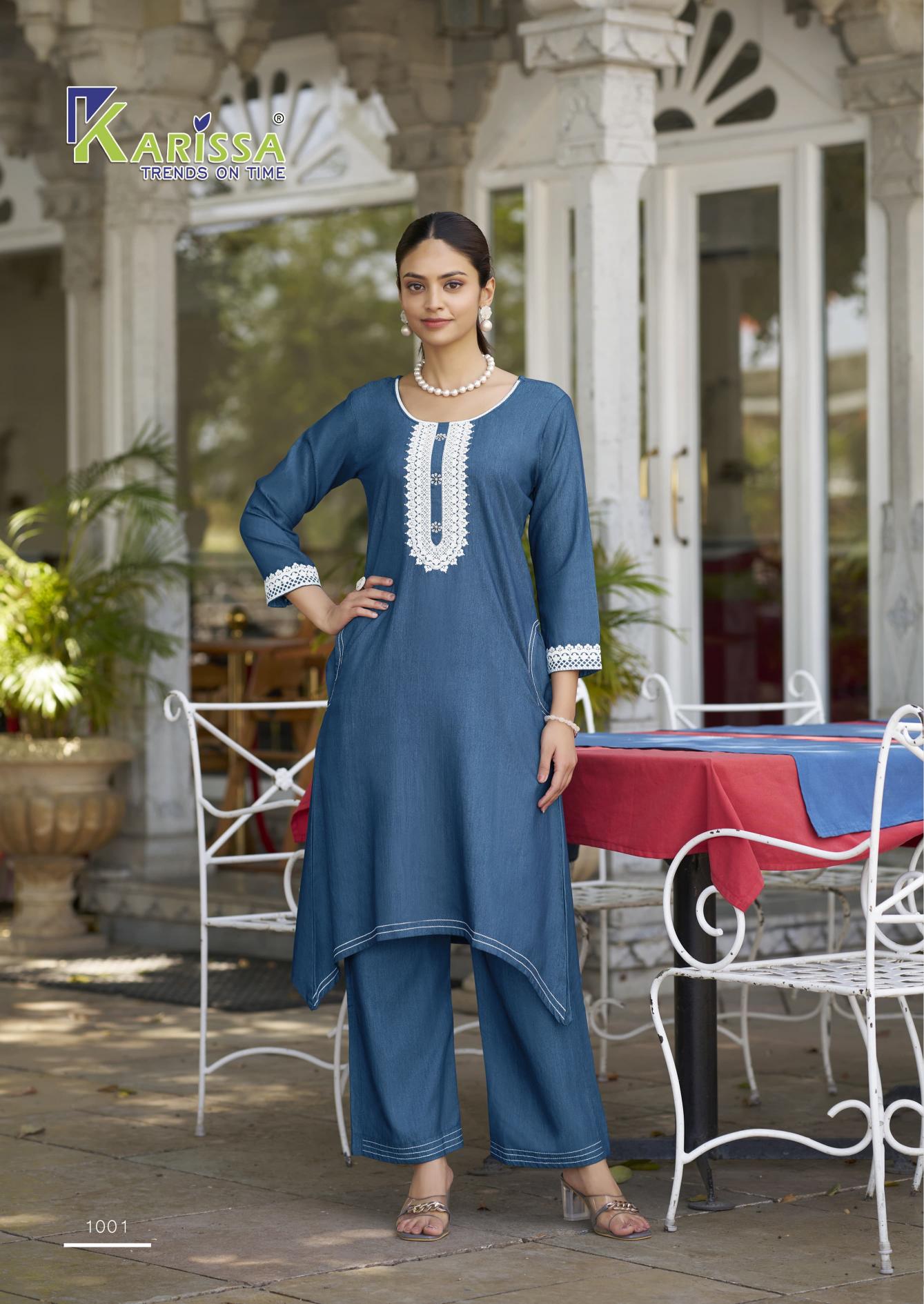 Karissa aditi fancy denim coord set kurti manufacturer