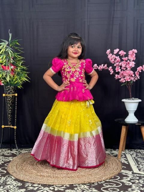 Kids girls wear lehenga choli naylon organza silk ladies kurti manufacturer