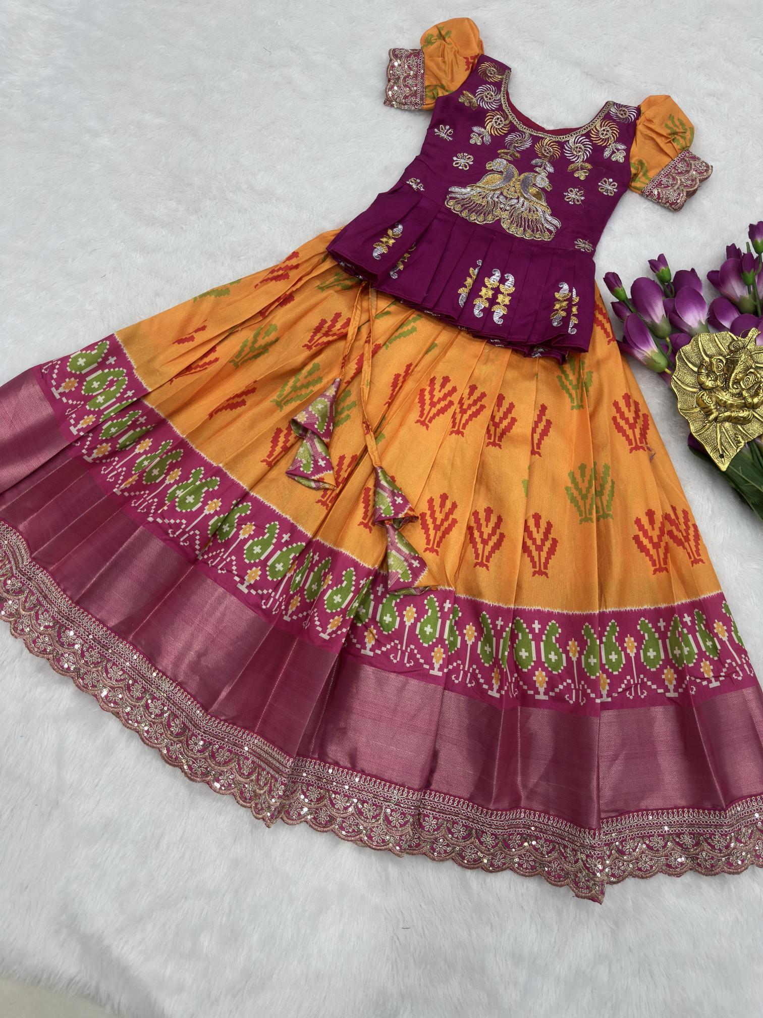 Kids summer lehenga choli full stiched pure heavy silk direct manufacturer of kurtis