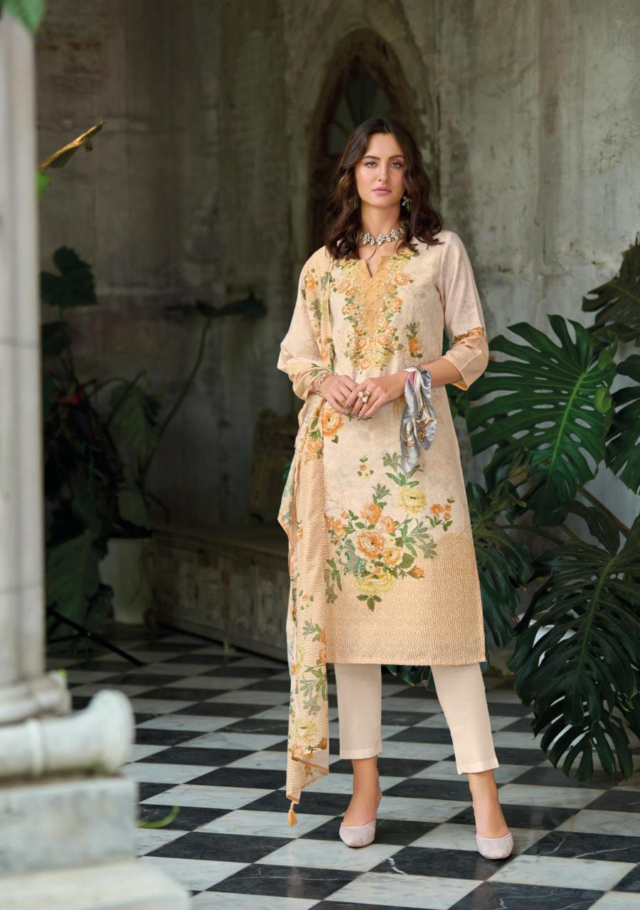 Lady leela summer pastels 2 Schiffli work on Linen top bottom dupatta best kurti manufacturer in india