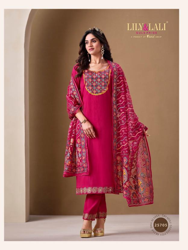 Lily & lali brasso roman silk top bottom dupatta branded kurtis wholesale