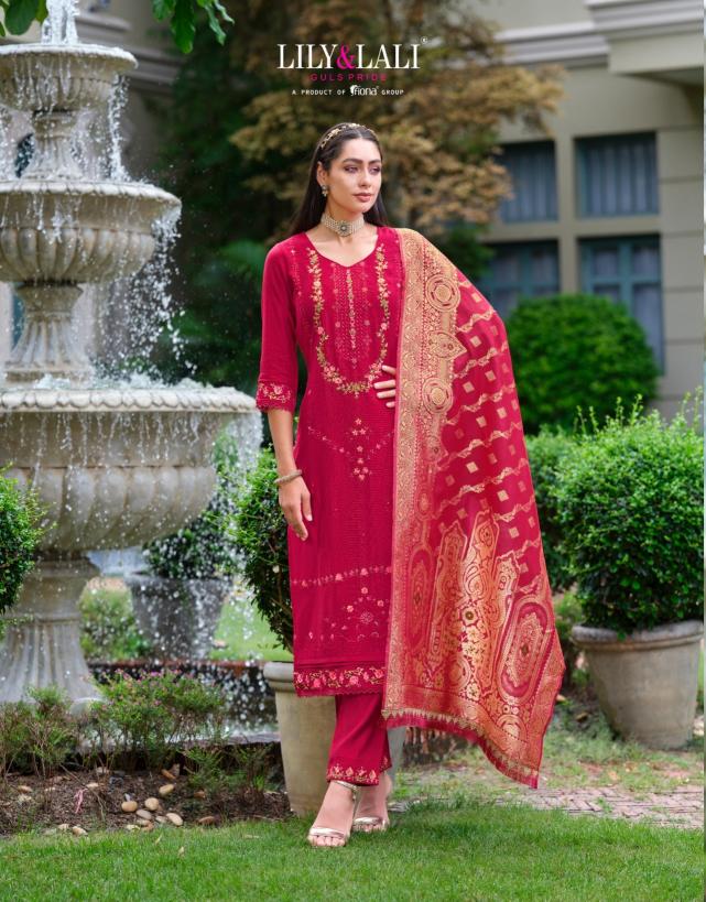 Lily & lali hasmeena vol 4 viscouse fabrics top bottom dupatta ladies kurti manufacturers