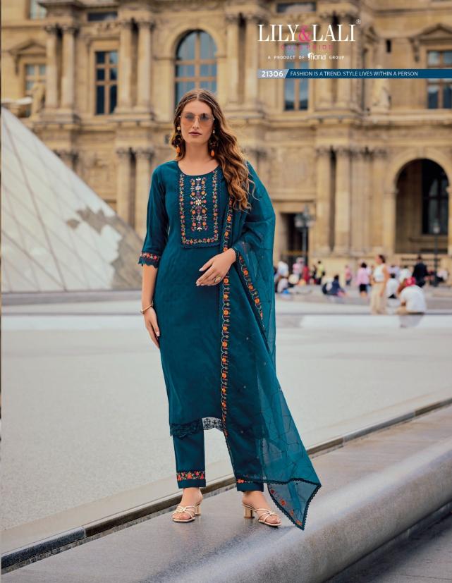 Lily & lali mrunal jacquard milan silk top bottom dupatta designer kurti manufacturer