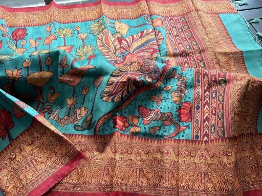 Linen digital kalamkari print surat saree wholesale market