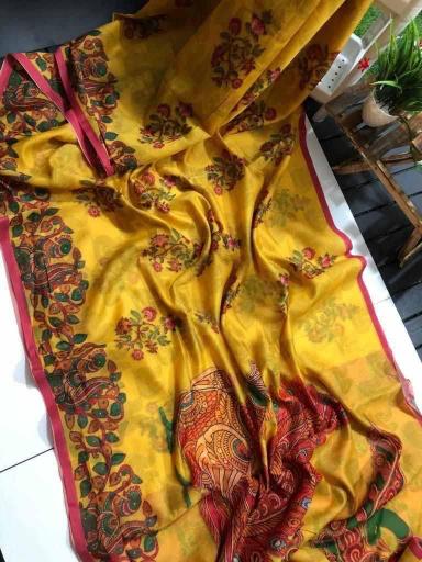 Linen digital kalamkari print wholesale saree market in surat with price