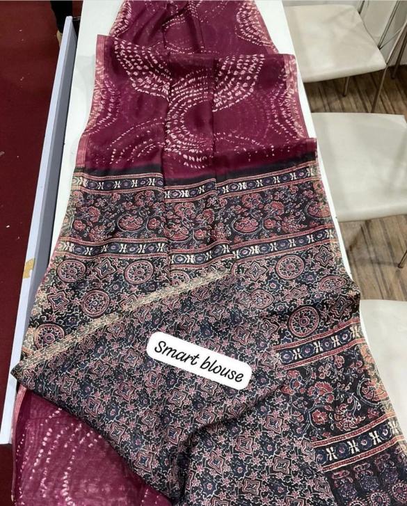 Linen digital print surat saree with ajrakh print wholesale market