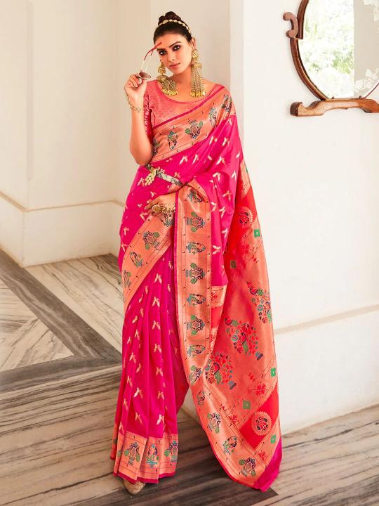 Love bird paithani soft silk meenakari weawing rich pallu surat saree wholesale