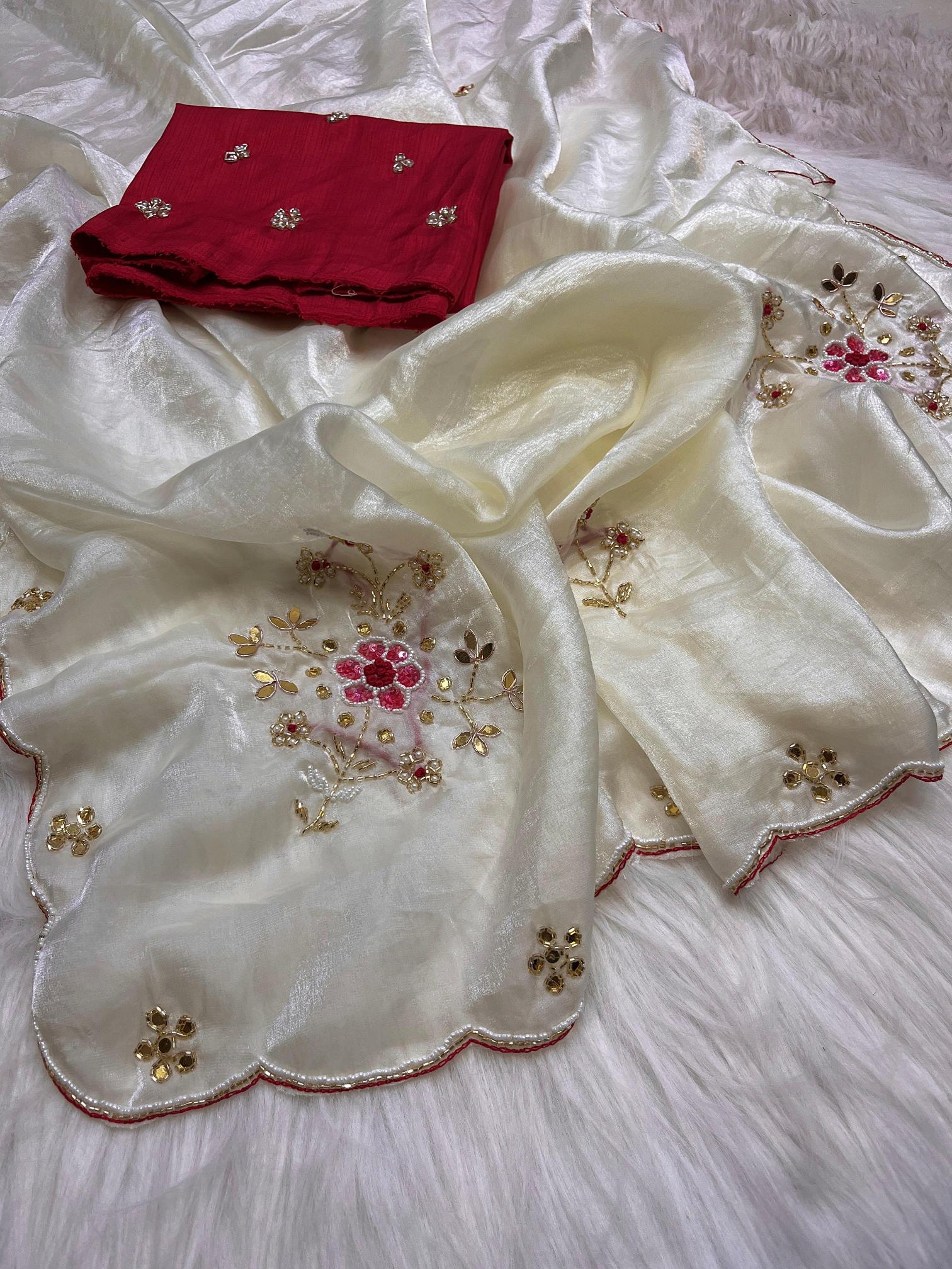 Mahaveer silks fendi satin intricate handwork butta surat saree wholesale market